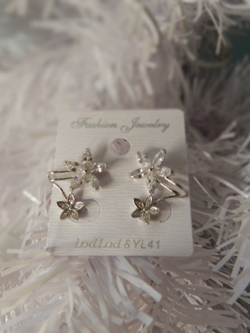 Crystal Flower Double-Stud Earrings - Silver